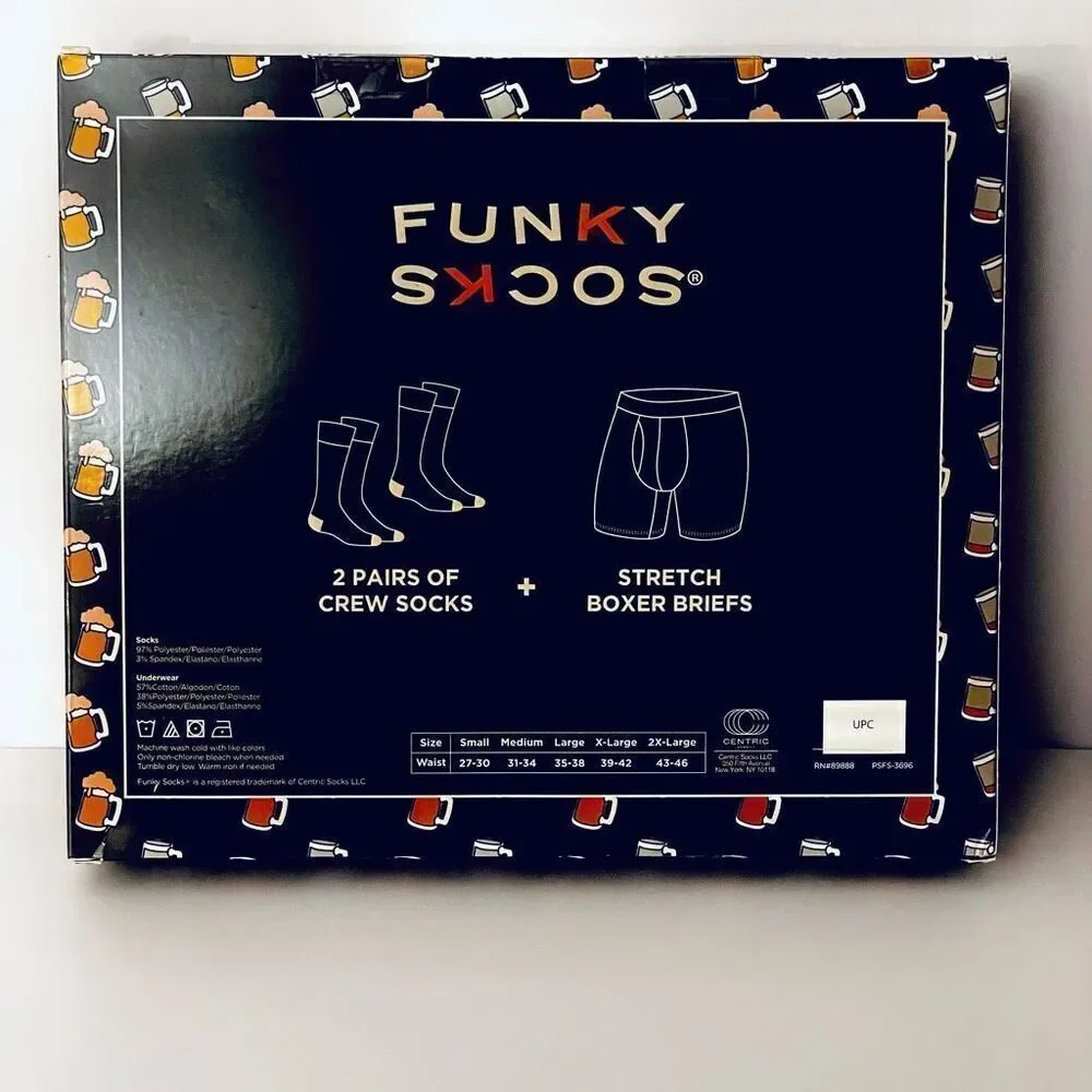 NWT 3 Pc FUNKY SOCKS Men's XL Boxed Gift Set 2 Beer Socks Sz 6-12 & Boxer Briefs